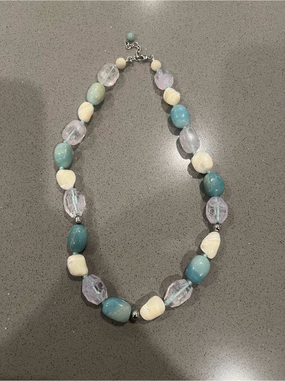 Handcrafted Blue, Cream & Clear Beaded Women's Necklace